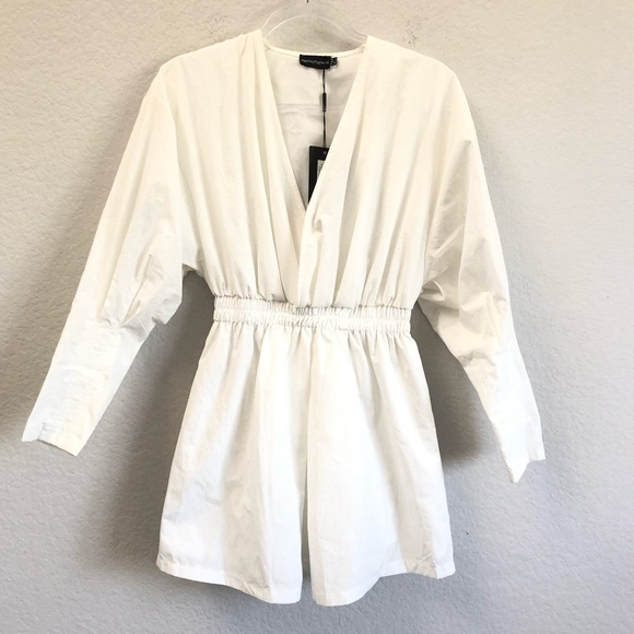 Pretty Little Thing White Ruched Shirt Dress Sz 2 - Picture 2 of 6